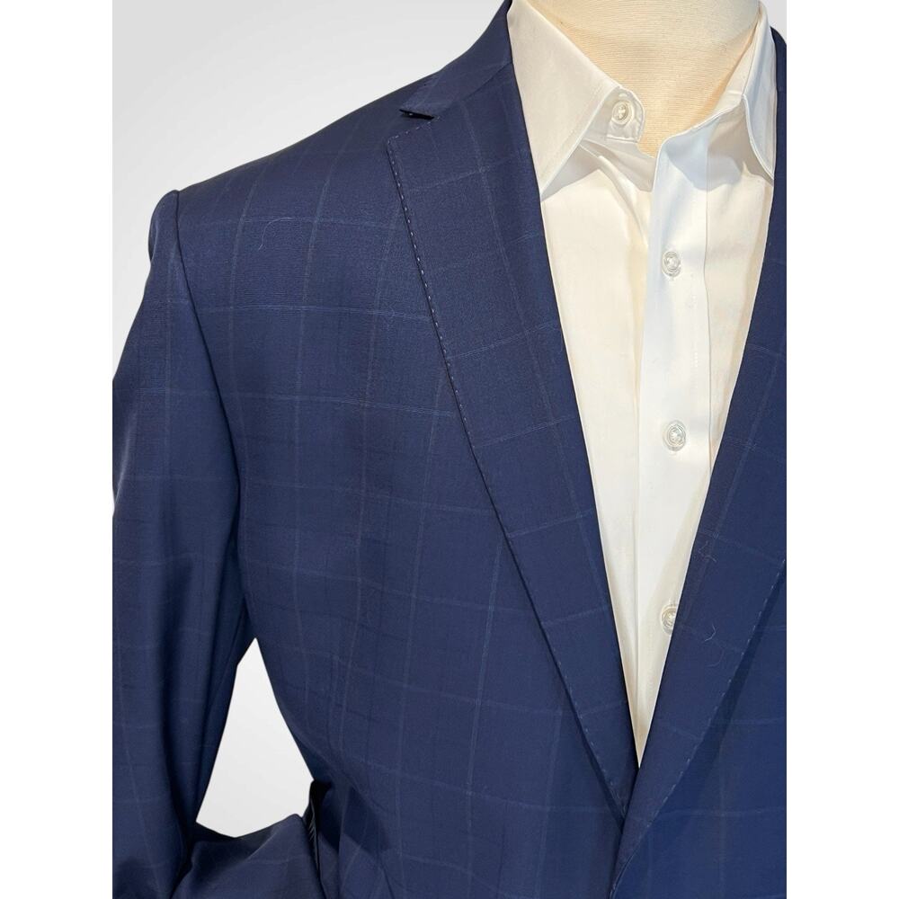 Jos A Bank Reserve REDA 50L 45x31 Royal Cobalt Blue Plaid Suit Italian Wool 130s - Picture 7 of 16